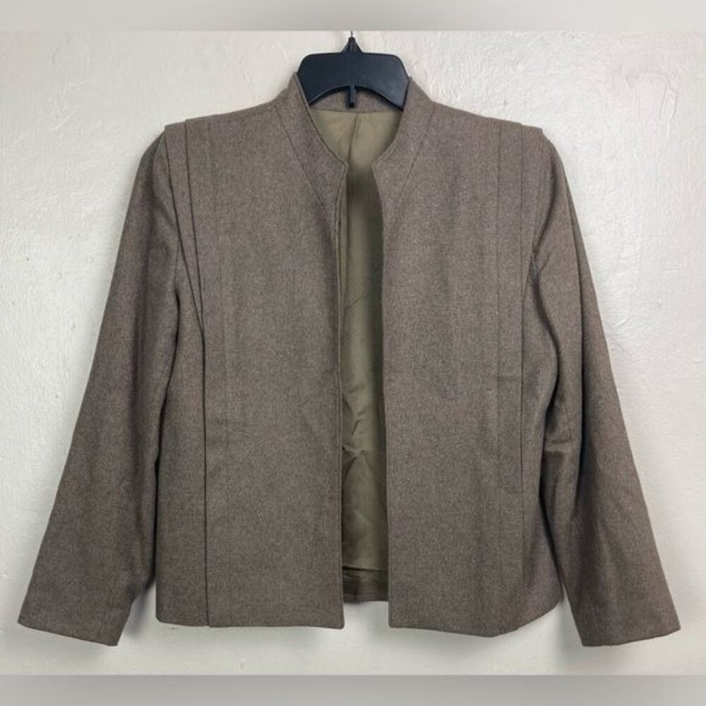 Vtg Michelle Stuart Brown Wool Open Blazer Women's 10